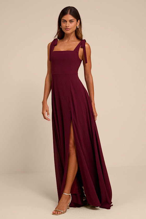 Love Me Forever Burgundy Square Neck Maxi Dress