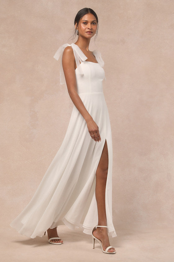 Radiant Romance White Tie-Strap Maxi Dress