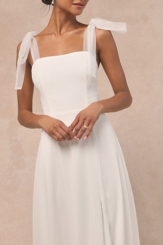 Radiant Romance White Tie-Strap Maxi Dress