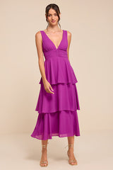 Celebration Time Purple Sleeveless Tiered Midi Dress