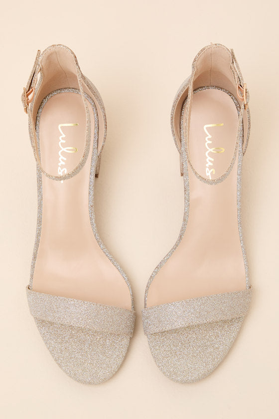 Harper Champagne Glitter Ankle Strap Heels