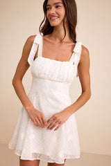 Adorable Approach White Floral Embroidered Tie-Strap Mini Dress