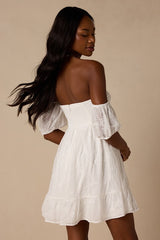 Cutest Icon White Embroidered Off-the-Shoulder Mini Dress