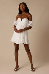 Cutest Icon White Embroidered Off-the-Shoulder Mini Dress