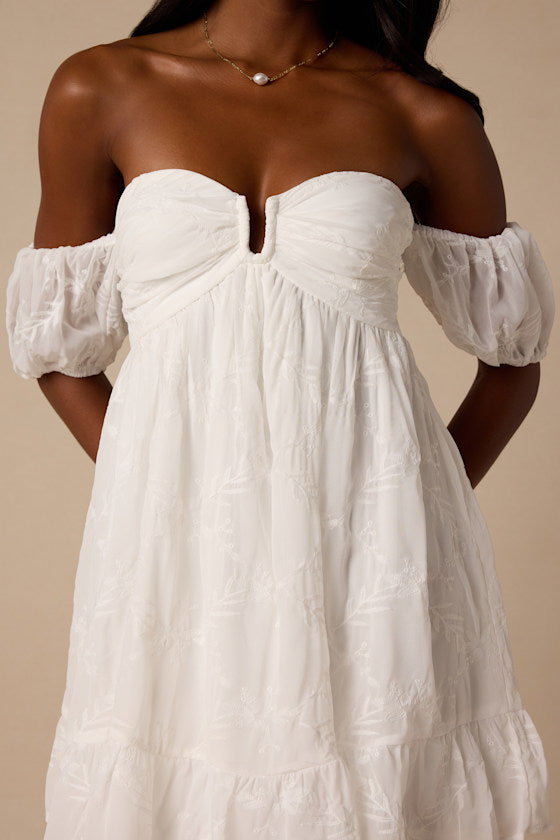Cutest Icon White Embroidered Off-the-Shoulder Mini Dress