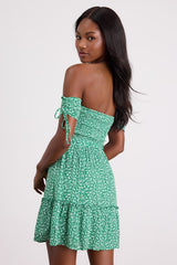 Sweetest Feelings Green Floral Off-the-Shoulder Mini Dress