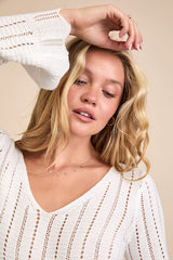 Casual Concept White Knit Drawstring Cropped Sweater Top