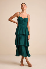 Cascading Crush Emerald Tiered Bustier Midi Dress