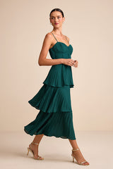 Cascading Crush Emerald Tiered Bustier Midi Dress