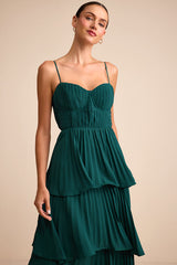 Cascading Crush Emerald Tiered Bustier Midi Dress