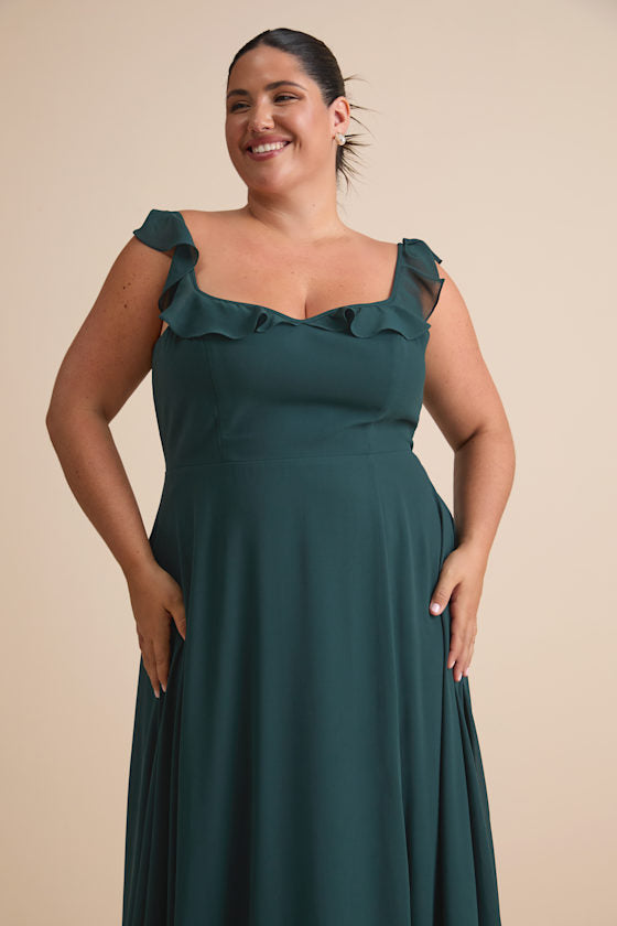 Dreamy Admiration Emerald Green Ruffled Maxi Dress