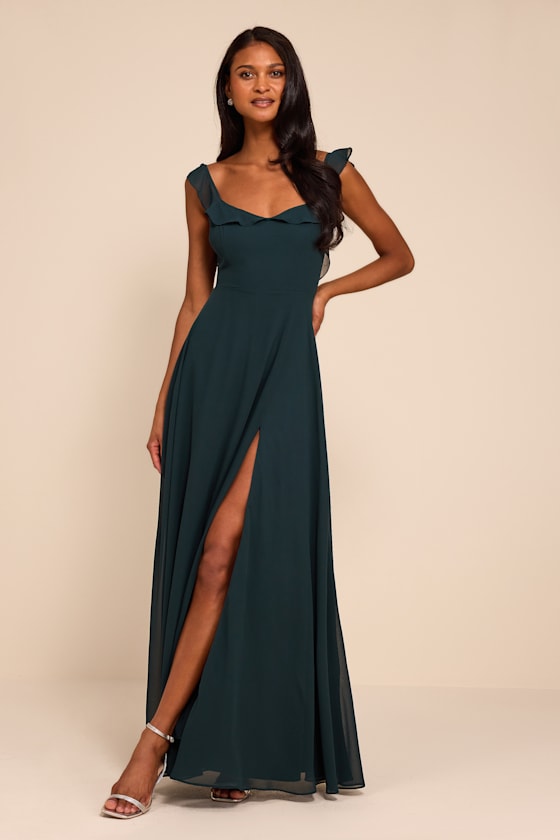 Dreamy Admiration Emerald Green Ruffled Maxi Dress