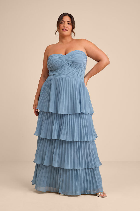 Seriously Sensational Light Blue Strapless Tiered Maxi Dress