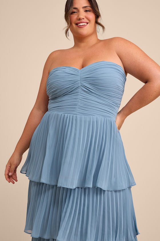 Seriously Sensational Light Blue Strapless Tiered Maxi Dress