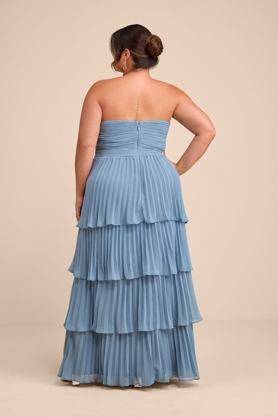 Seriously Sensational Light Blue Strapless Tiered Maxi Dress