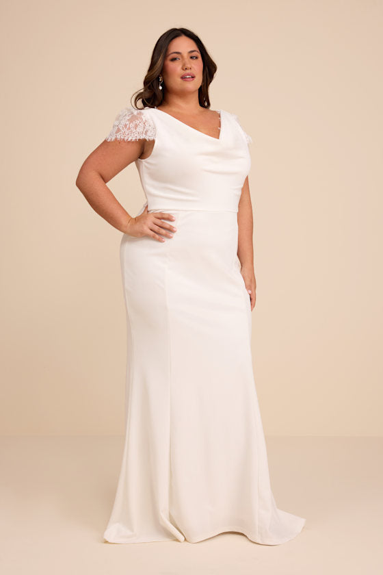 Forever Beloved White Lace Cap Sleeve Mermaid Maxi Dress