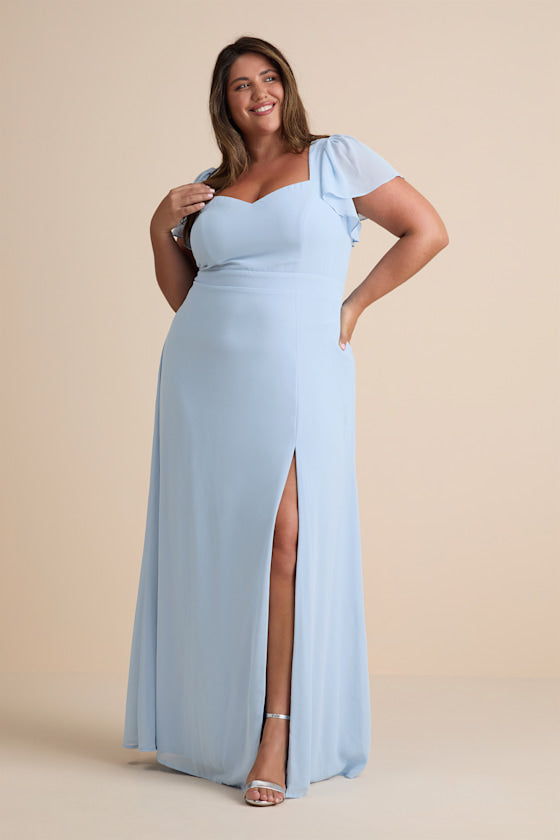 Simply Delightful Light Blue Tie-Back Flutter Sleeve Maxi Dress
