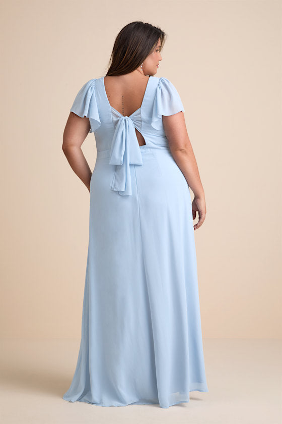 Simply Delightful Light Blue Tie-Back Flutter Sleeve Maxi Dress