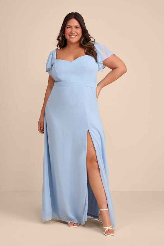 Simply Delightful Light Blue Tie-Back Flutter Sleeve Maxi Dress