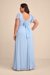Simply Delightful Light Blue Tie-Back Flutter Sleeve Maxi Dress