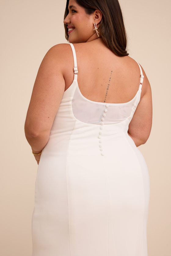 Blessed Romance White Sleeveless Button Back Mermaid Maxi Dress
