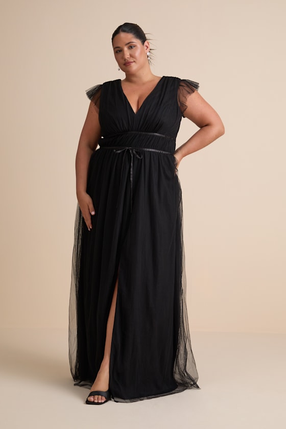 I'm All Yours Black Tulle Ruffled Maxi Dress