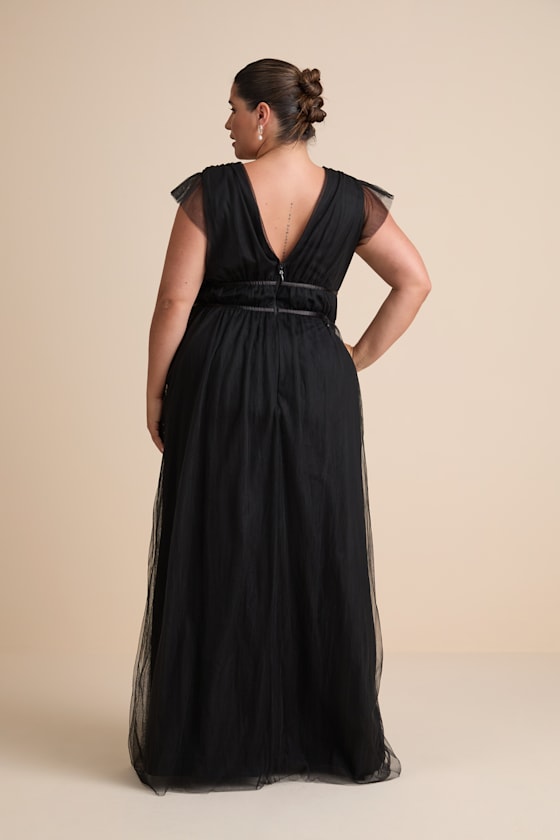 I'm All Yours Black Tulle Ruffled Maxi Dress