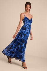 Beautiful Soul Blue Floral Print Twist-Front Maxi Dress