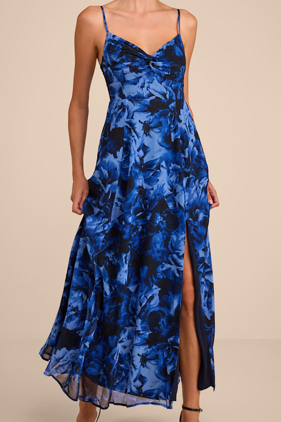 Beautiful Soul Blue Floral Print Twist-Front Maxi Dress
