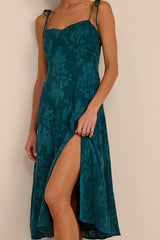 Loveliest Looks Emerald Green Jacquard Tie-Strap Midi Dress