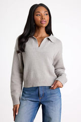 Cozy Forecast Heather Grey Collared Pullover Sweater