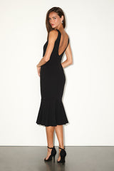 Moment Maker Black Square Neck Trumpet Midi Dress