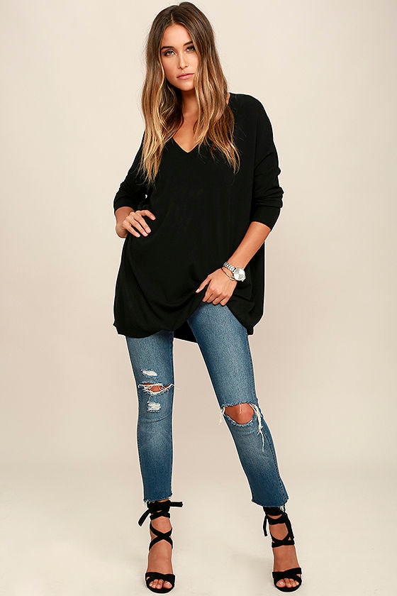 Ticket to Cozy Black Oversized Sweater