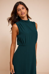 Classic Elegance Emerald Chiffon Sleeveless Mock Neck Maxi Dress