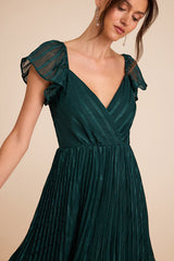 Standout Sophistication Emerald Lurex Flutter Sleeve Midi Dress