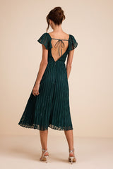Standout Sophistication Emerald Lurex Flutter Sleeve Midi Dress