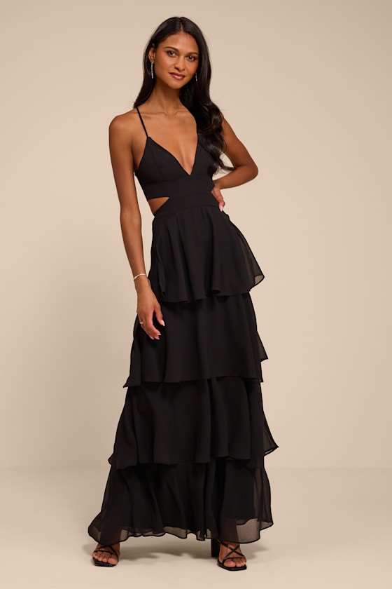 Tier and Now Black Tie-Back Tiered Maxi Dress