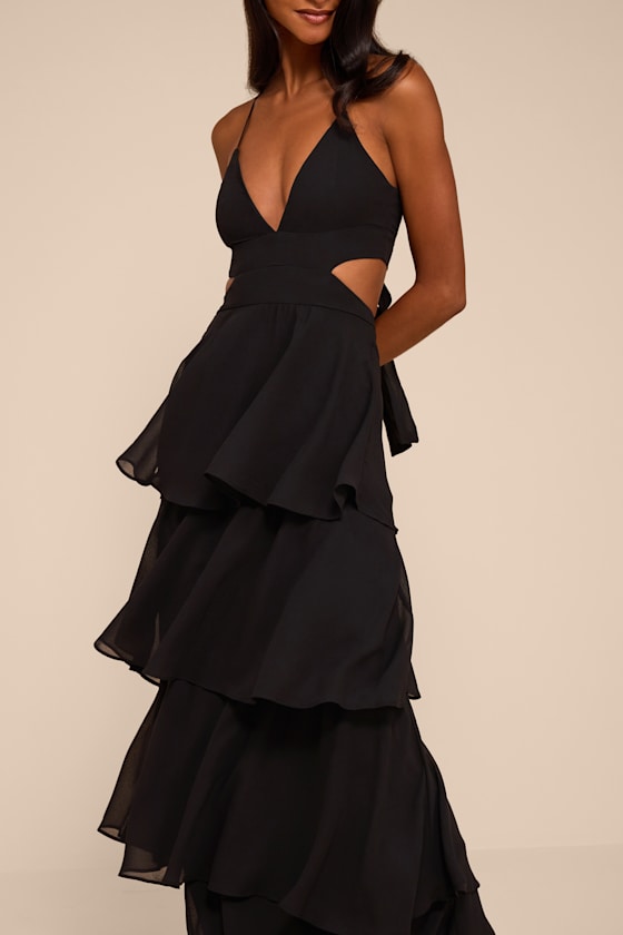 Tier and Now Black Tie-Back Tiered Maxi Dress