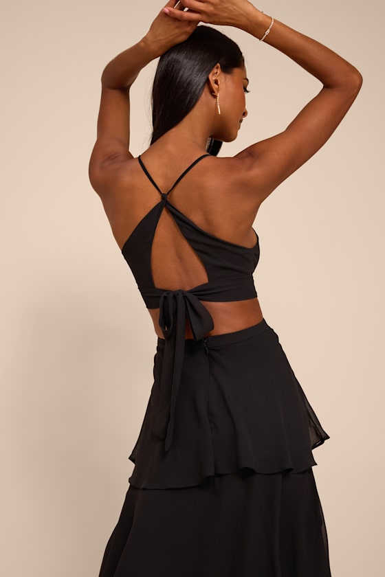 Tier and Now Black Tie-Back Tiered Maxi Dress