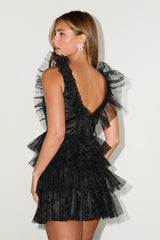 Striking Sensation Black Tulle Tiered Ruffled Mini Dress