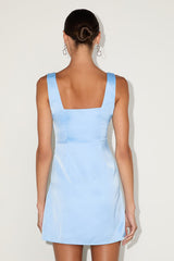 Truly the Cutest Light Blue Satin Square Neck Mini Dress