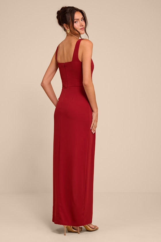 Glamorous Disposition Rust Ruched Maxi Dress