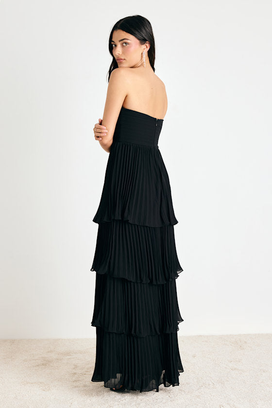 Seriously Sensational Black Strapless Tiered Maxi Dress