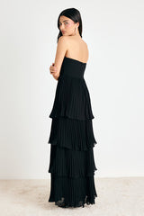 Seriously Sensational Black Strapless Tiered Maxi Dress