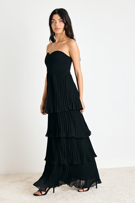 Seriously Sensational Black Strapless Tiered Maxi Dress