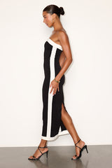 Impressive Edge Black Color Block Strapless Midi Dress