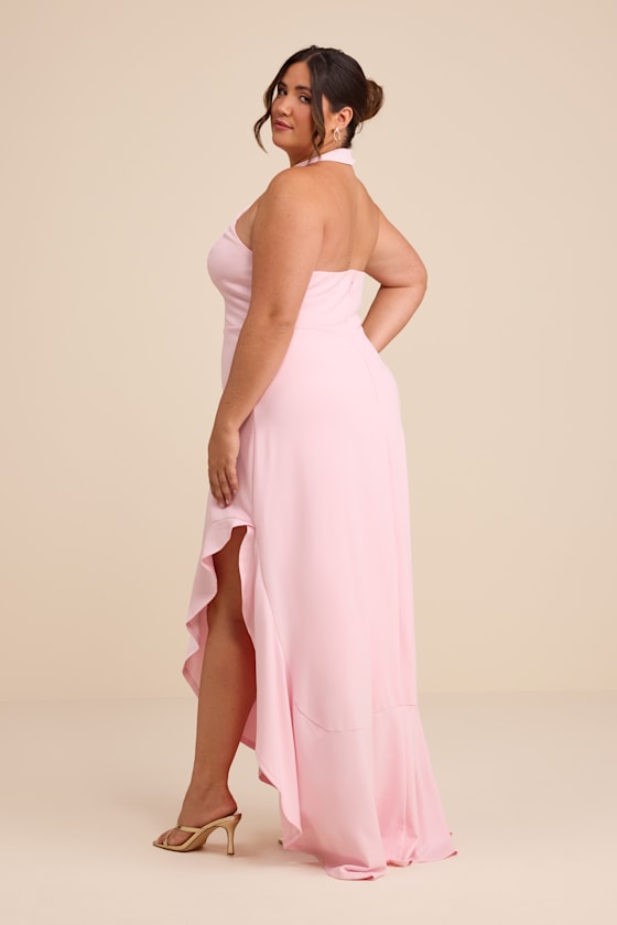 Majestic Perfection Light Pink Ruffled Halter Maxi Dress