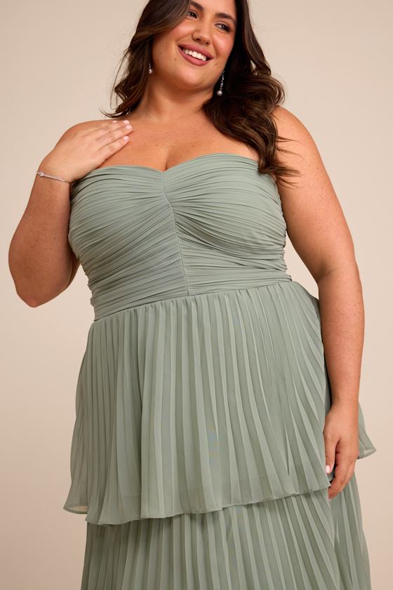 Seriously Sensational Sage Brush Strapless Tiered Maxi Dress