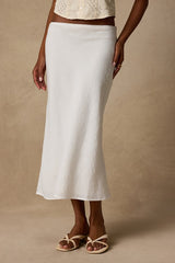Pleasant Poise White High-Rise A-Line Midi Skirt