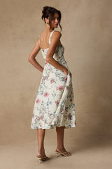 Sunny Posture Ivory Floral Sleeveless Midi Dress